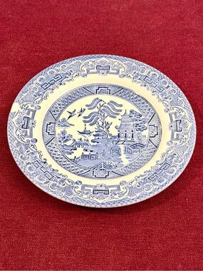 Blue and White Willow-Style Decorative Porcelain Plate Small Chip. 7”